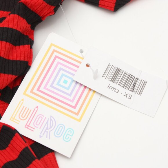 New with Tags LulaRoe Striped Blouse Irma Rayon Spandex blend Red and Black XS - Picture 6 of 6